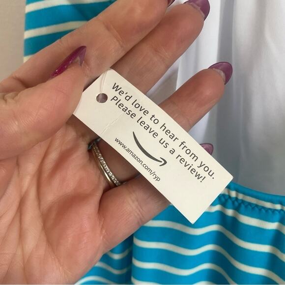 Amazon Essentials Blue White Striped One Piece Swimsuit NWT Size Large - Picture 7 of 7
